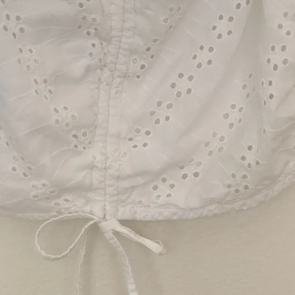 Japna Eyelet Crop Top Sz M White Long Puff Sleeve Cinched Front Boho Cottagecore - Image 4