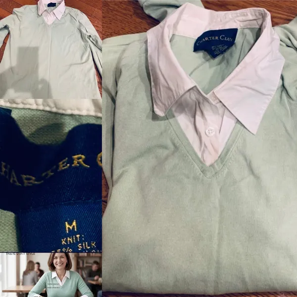 Charter Club mint green 2-in-1 Layered V-Neck Sweater size M - Image 5