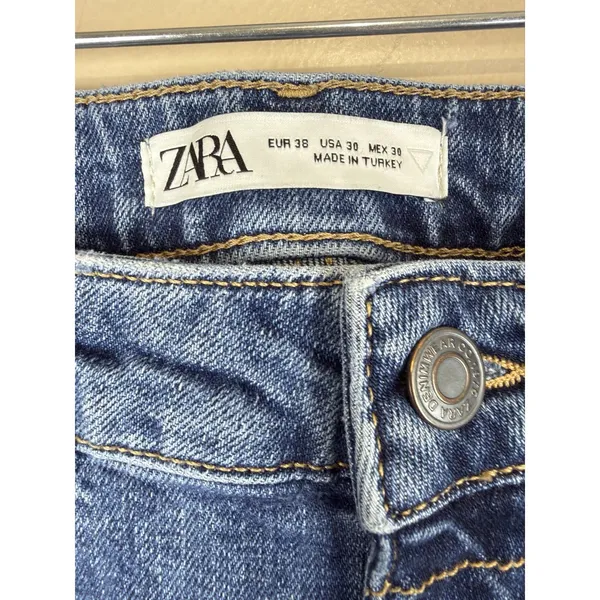 Zara Women’s Skinny Stretch Blue Jeans Size 30 Patch “Regret Nothing” - Image 6