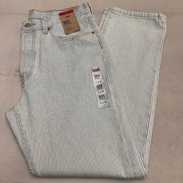 Levi's 501 Original Fit Women Size 31X30 Striped Denim Button Fly Straight Leg - Image 11
