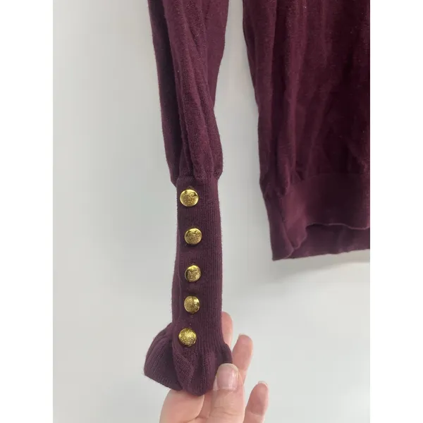 Lauren‎ Ralph Lauren Maroon V Neck Sweater With Gold Buttons On Sleeve XS NWT - Image 2