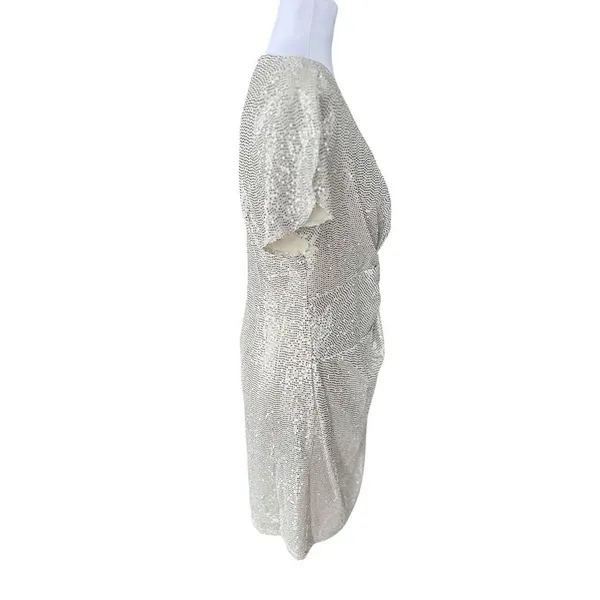 JM Studio John Meyer Silver Sequin Dress 12 Stretch Metallic Fabric Wrap Party‎ - Image 3