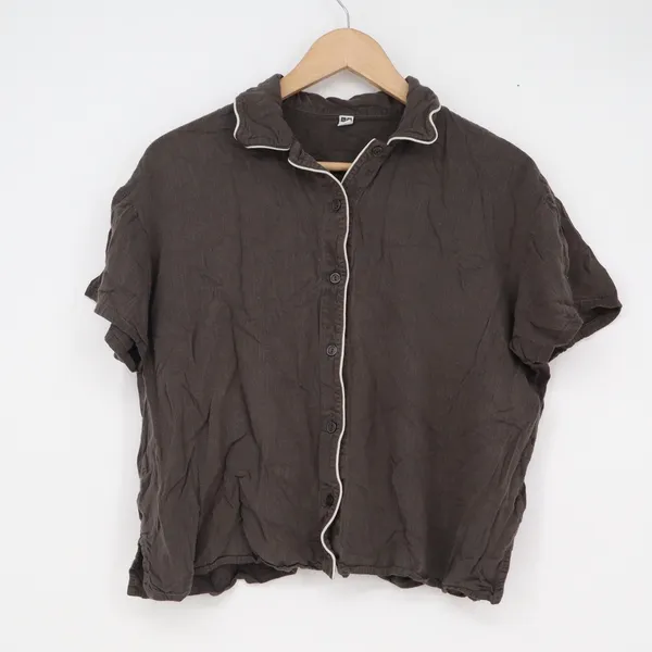 Uniqlo Womens Pajama Top Short Sleeve Button Down Rayon Grey Brown M - Image 2
