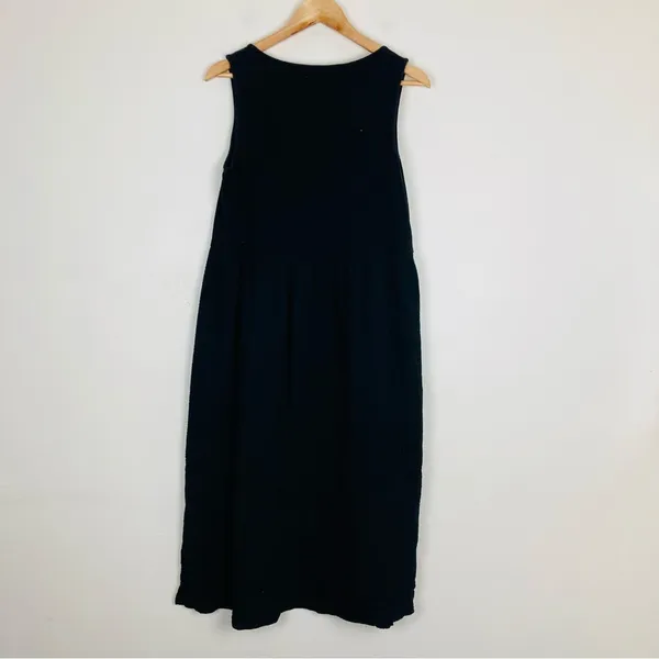 Madewell black mixed fabric black cotton midi dress. Size Large. - Image 2