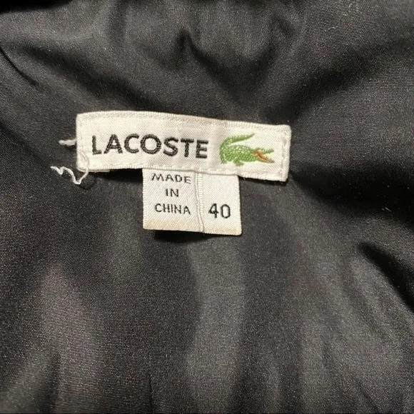 Lacoste Quilted Down Puffer Jacket Black Full Zip Snap Pockets Size 40 M - Image 4