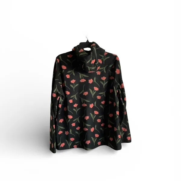 O’Neill‎ Black Floral Half-ZipFleece Pullover with Pink Tulips - Image 3