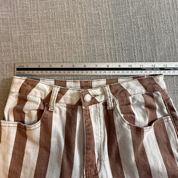 Saints & Hearts Brown Striped Flare Jeans Small‎ High Rise Boho Bell Bottoms - Image 6