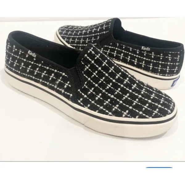 Keds Double Decker Tweed Slip-On Fashion Sneaker Metallic Black Women US 7 - Image 2