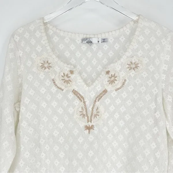 prAna Winnie Lace Embroidered V-Neck Boho Top‎ Women's Size M White Boho - Image 4