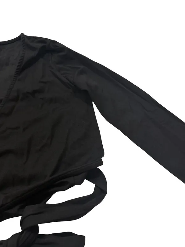 MW Luv (Made With Luv) Black Long Sleeve Wrap Crop Tie Waist V Medium Women's - Image 11