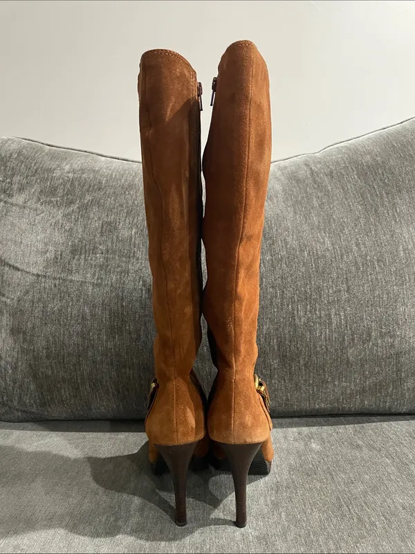 Michael Kors Cognac Suede Leather Knee-High Boots Size 8 - Image 7