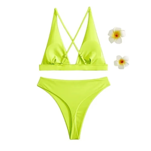 Neon Green High Waisted Thong Bikini Set Medium - Image 6