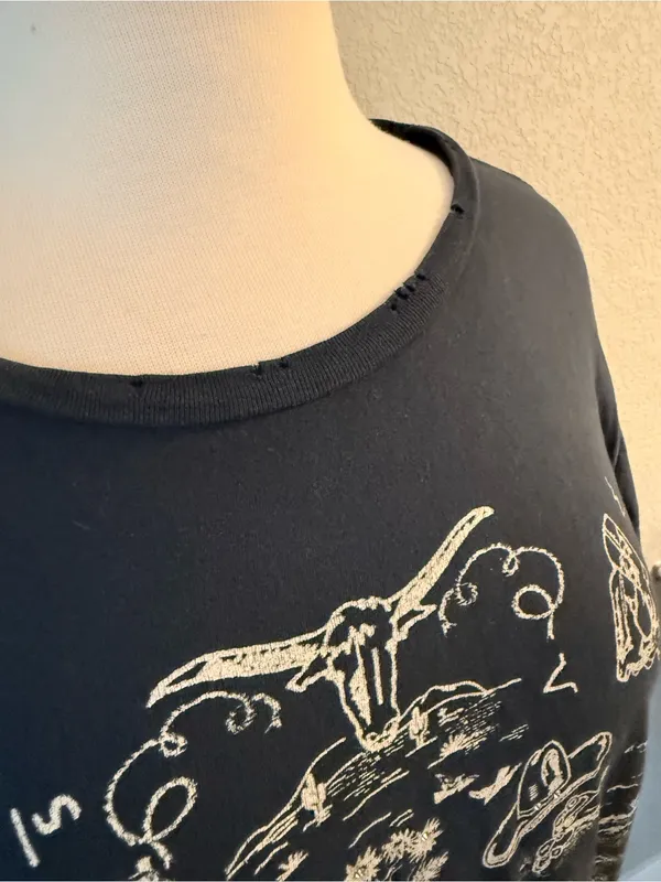 Western Cowboy Graphic Tee Medium Black Distressed Rodeo - Image 3