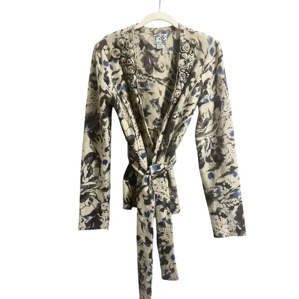 Anthropologie ‘Bud, Blossom and Blue Cardigan’ by Tabitha 100% Wool Women's sz M - Image 2