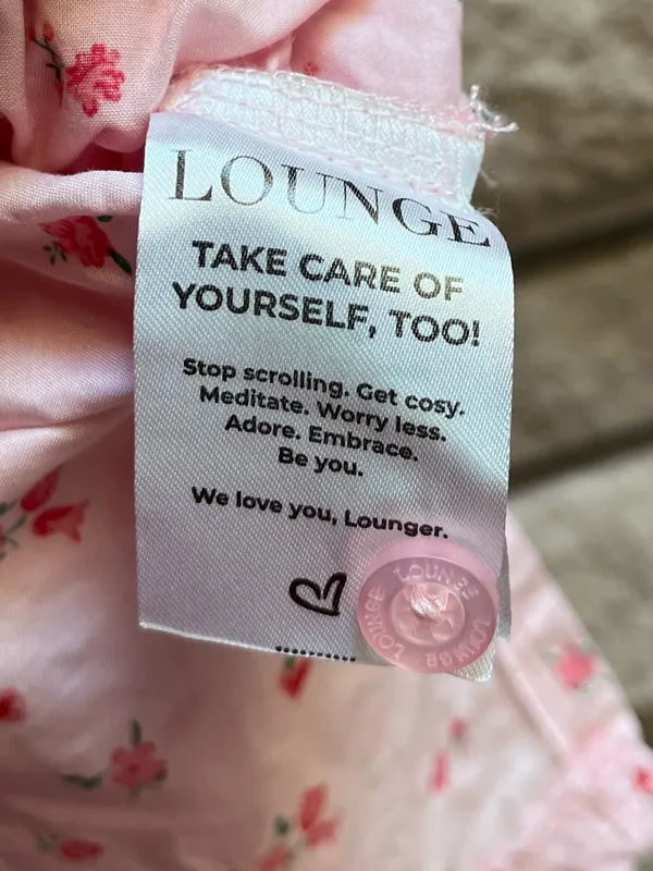 LOUNGE Pajama Set Cropped Button Up Shorts Pink Ditsy Floral Cotton XL - Image 7