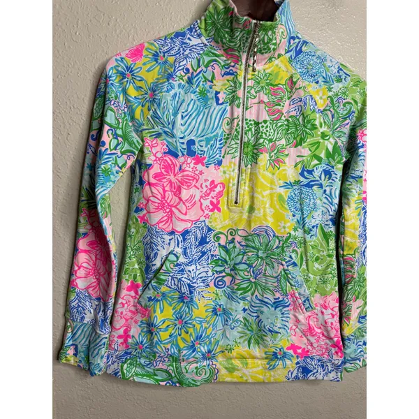 Lily Pulitzer Skipper Popover size XXS Multicolor Floral Half Zip Pullover Top - Image 5