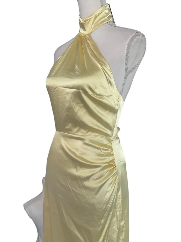 MORE TO COME Darcey Maxi Dress in Butter Yellow Small New Womens Satin Long Gown - Image 5