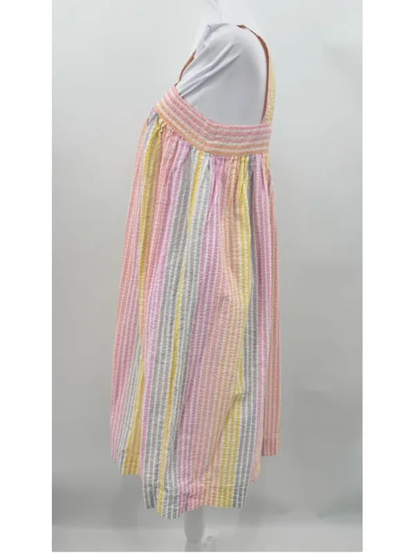 Seersucker Dress Handmade Pastel Rainbow Pleated Size Small Twee Summer Colorful - Image 3