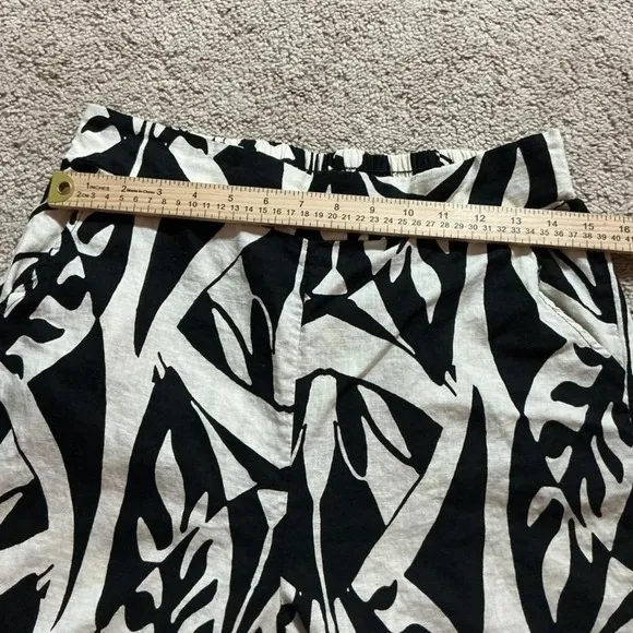 Women's Wide Leg Palazzo Pants M Black Cream Abstract Print Boho Resort Flowy - Image 8