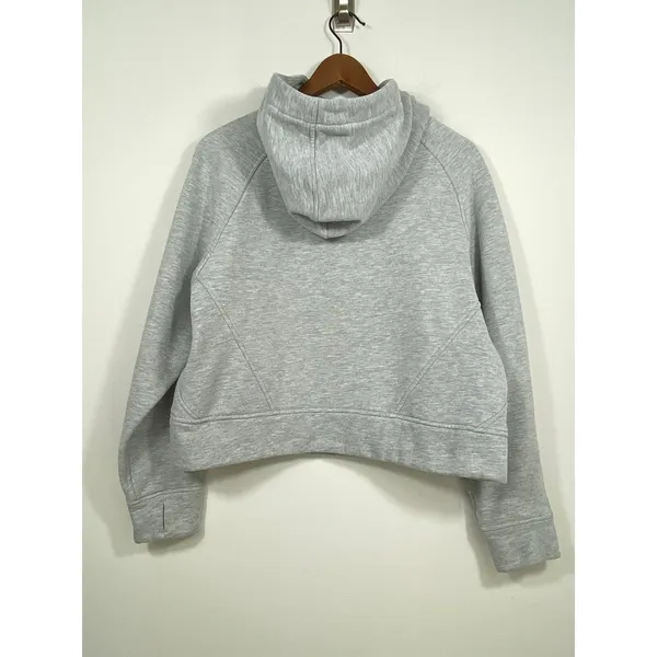 Gray Cropped Half Zip Hoodie Fleece Lined Kangaroo Pocket M - Image 2