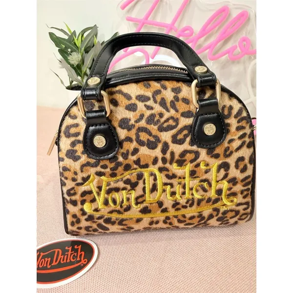 Von Dutch Women's Leopard Pony Hair Bowling Bag Satchel Handbag sale $169 MSRP - Image 2