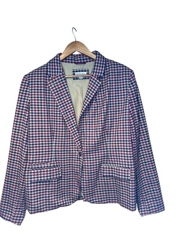 Merona Women’s 16 Plaid Wool Blend Blazer Equestrian Preppy Career Old Money - Image 2