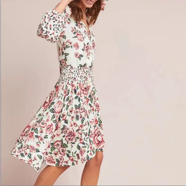 Farm Rio x Anthropologie Anabela Smocked Floral Dress Size XS - Image 14