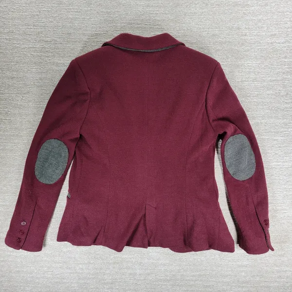 41 Hawthorne Tweed Blazer Womens Medikum Burgundy Jacket Elbow Patches Buttons - Image 2