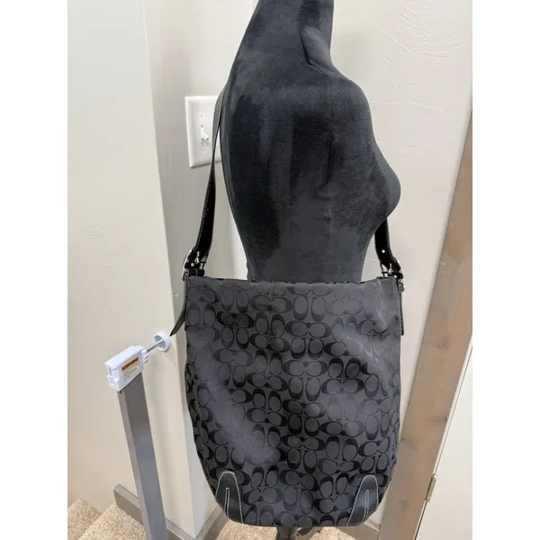 Coach Vintage Signature Monogram C Canvas Hobo/Bucket Bag 02' 6076 Black Y2K - Image 2