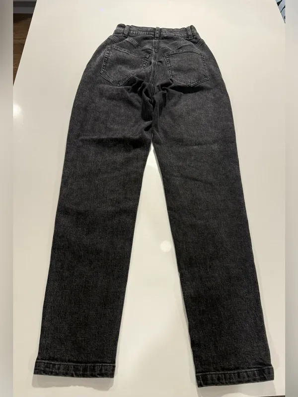 House of CB Bria Distressed High Waist Straight Leg Jeans FadedBlack Slim SizeXS - Image 5