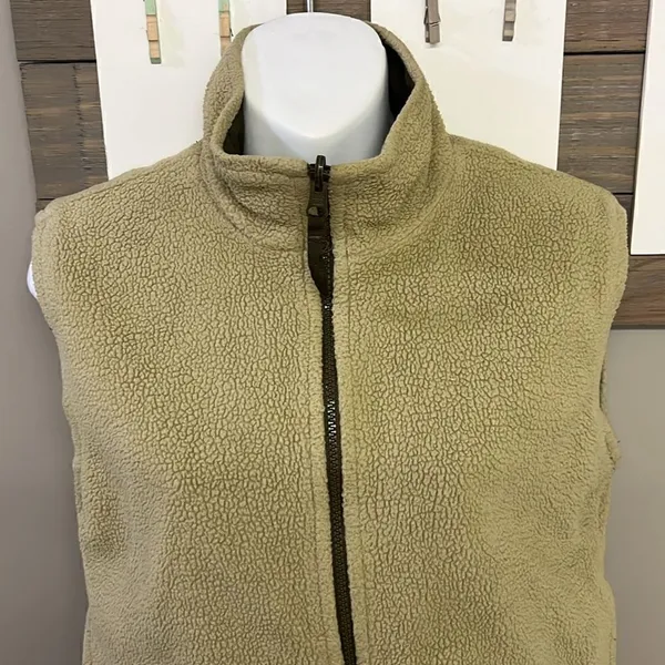 Nike Reversible Olive Tan Two Fabric Mock Neck Two Way Full Zip Up Vest- Small - Image 13