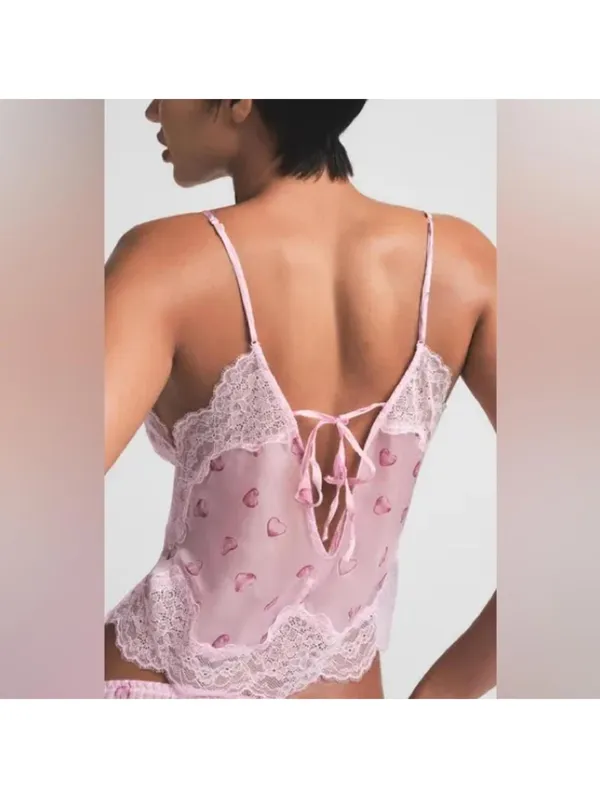 SKIMS Romance Lace Pink Heart Cami Top Small - Image 2