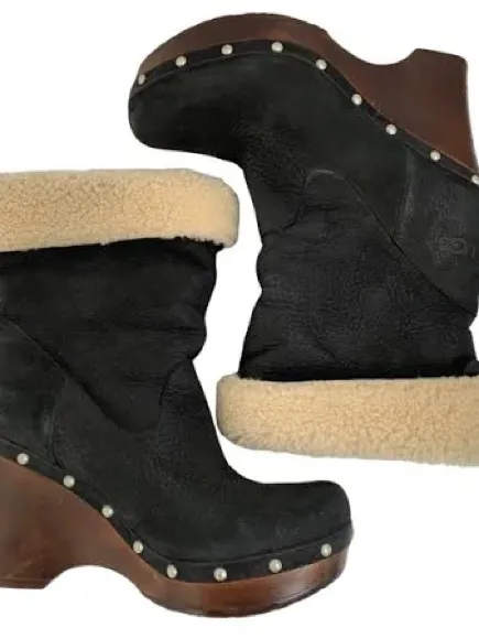UGG women black leather platform clog Carnegie boots US 8 - Image 3