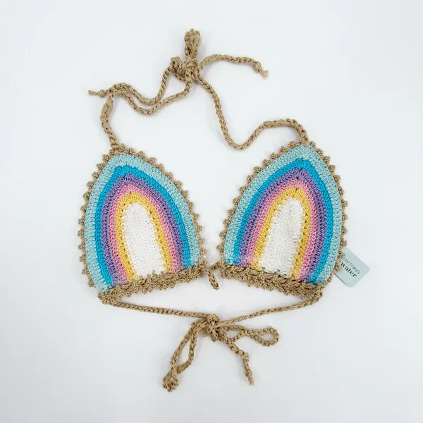 PILYQ PQ SWIM Bikini Top Size Small NWT Romance Crochet Triangle Halter Rainbow - Image 7