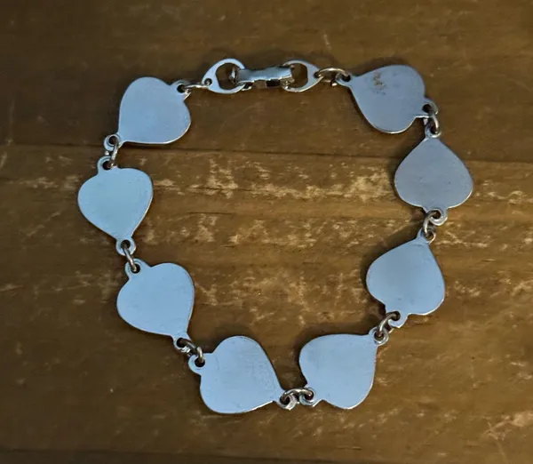 Vintage silver tone abalone heart link bracelet - Image 4