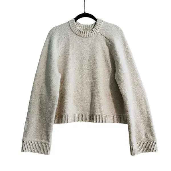 Lululemon Brushed Cotton Merino Blend Crewneck Sweater Ivory Preppy Size Small - Image 2