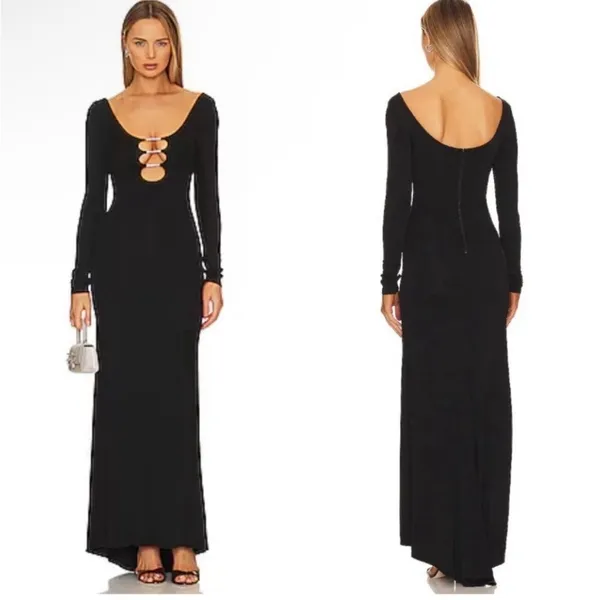 New! Alice + Olivia Kalena Plunge Crystal Jersey Cut Out Maxi Dress Sz‎ 8 $550 - Image 2