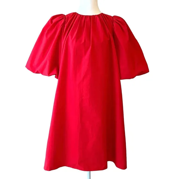 & Other Stories Bow Back Swing Dress 6 Mini Cutout Puff Sleeve Red Holiday NWT - Image 3