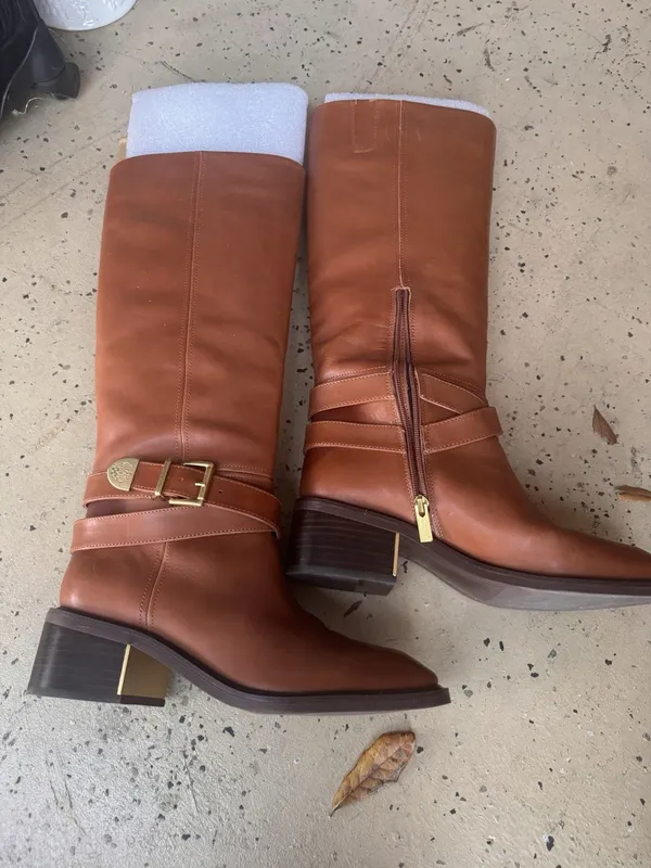 Vince Camuto Tan Riding Boots Leather Straps 10M - Image 2