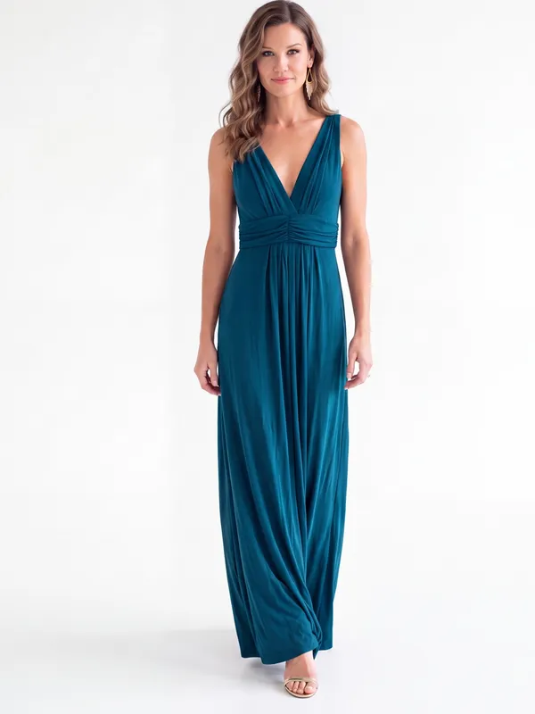 Vintage Y2K TART Teal V-Neck Pleated Maxi Dress Boho Fall wedding Guest - Image 3