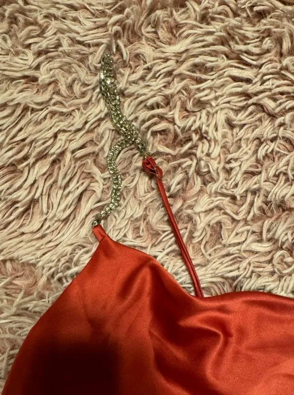 Rose satin dress Size 6 - Image 3