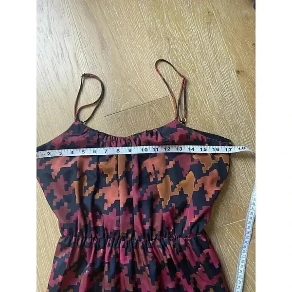 LAVENDER BROWN Orange Pink Burgundy Fall Houndstooth Maxi‎ Dress Size S Small - Image 12