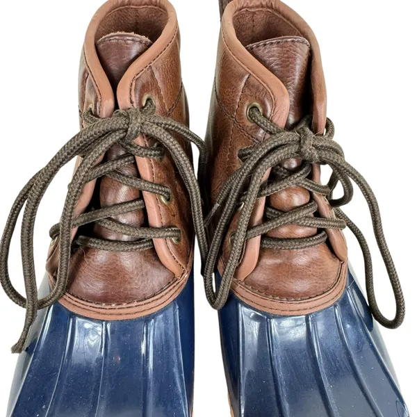 Capelli Brown Navy Rubber Faux Leather Lace Up Ankle Duck Boot Winter Size‎ 6 - Image 3