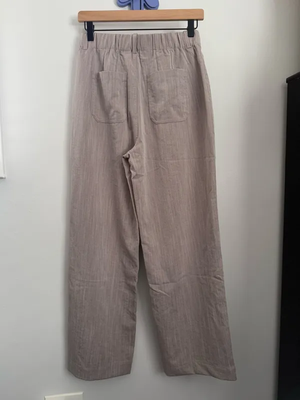 Halara Small NEW High Waisted Straight Leg Relaxed Pants Office Work Oatmeal - Image 3