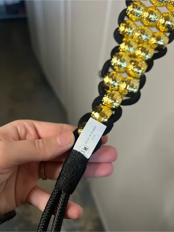 Vintage Ann Taylor 90s Black Braided Rope Gold Bead Belt Medium - Image 7