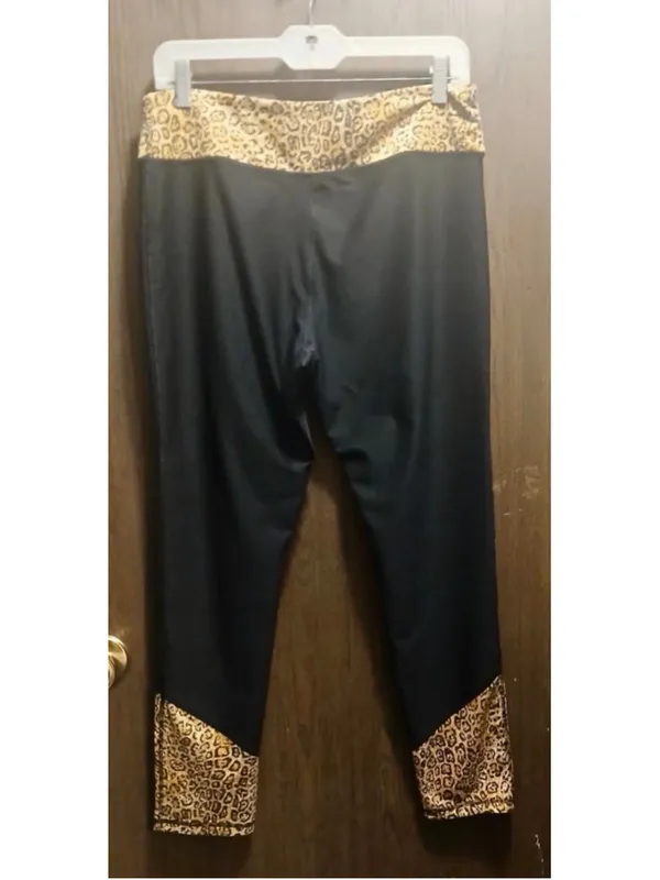 NWL Black Leopard Print Cropped Active Leggings Women’s XL - Image 7