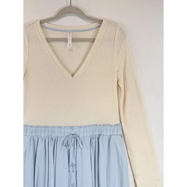 Anthropologie Daily Practice Midi Dress Blue Twofer V Neck Ribbed Stretch Medium - Image 8