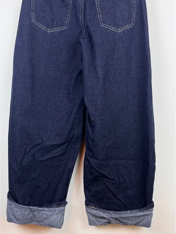 Edikted Dark Wash Cuffed Baggy Wide Leg Jeans Y2K Denim Size XS - Image 5