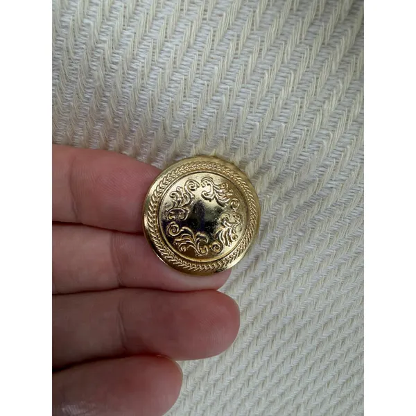 H&M Women Blazer Cream Textured Double Breasted Gold Crest Button‎ S - Image 6
