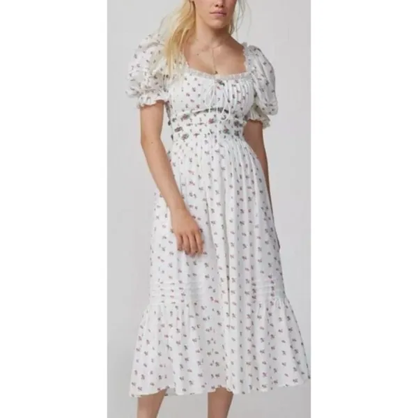 For Love & Lemons Guisti Floral Midi Dress – Smocked Bodice, Women’s Size S - Image 3